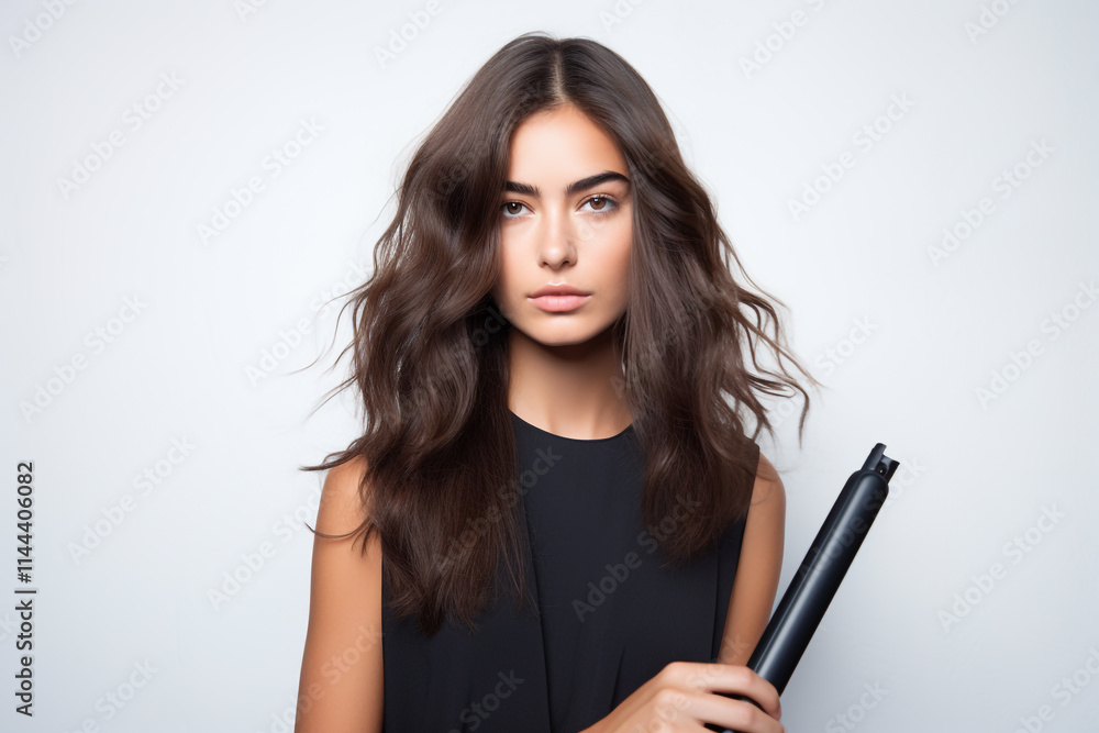 A Young Woman Straightening Her Hair with a Straightener