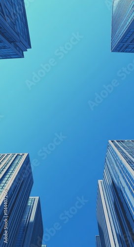 Captivating view of towering skyscrapers with vibrant reflections against a c...