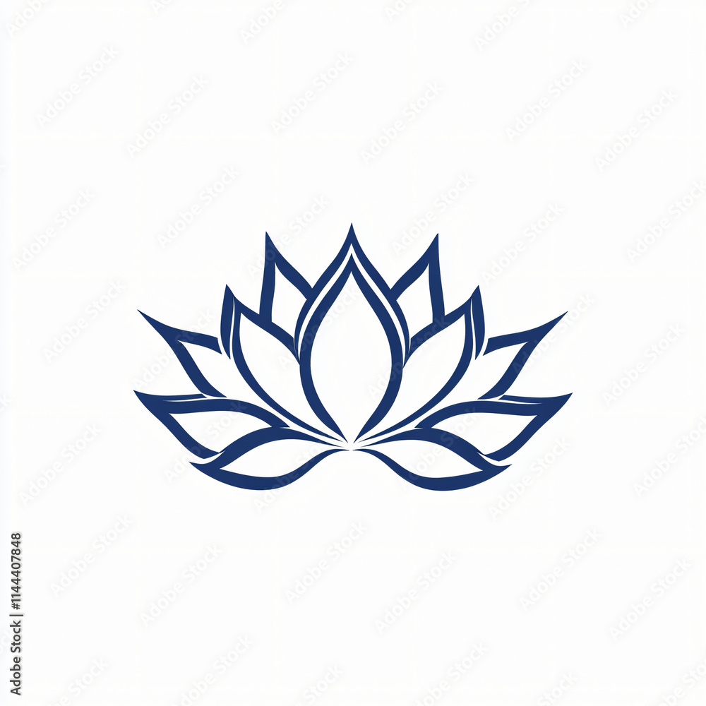 Minimalist vector logo of a stylized lotus flower with a calming, symmetrical design, representing mindfulness and peace, isolated on white background Minimalist vector logo of a stylized lotus flower with a calming, symmetrical design, representing mindfulness and peace, isolated on white background