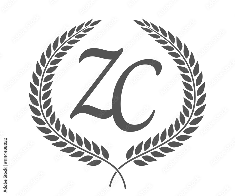Initial letter Z and C, ZC monogram logo design with laurel wreath. Luxury calligraphy font. Initial letter Z and C, ZC monogram logo design with laurel wreath. Luxury calligraphy font.