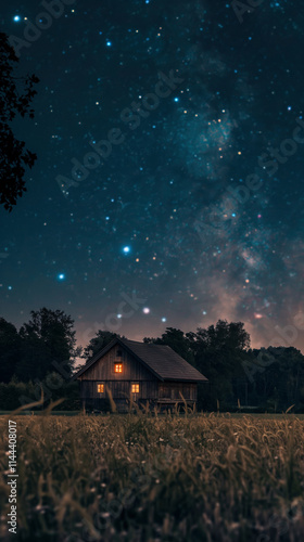 House Under Celestial Sky with Stars Fixed Against the Visible Surface of the Heavens