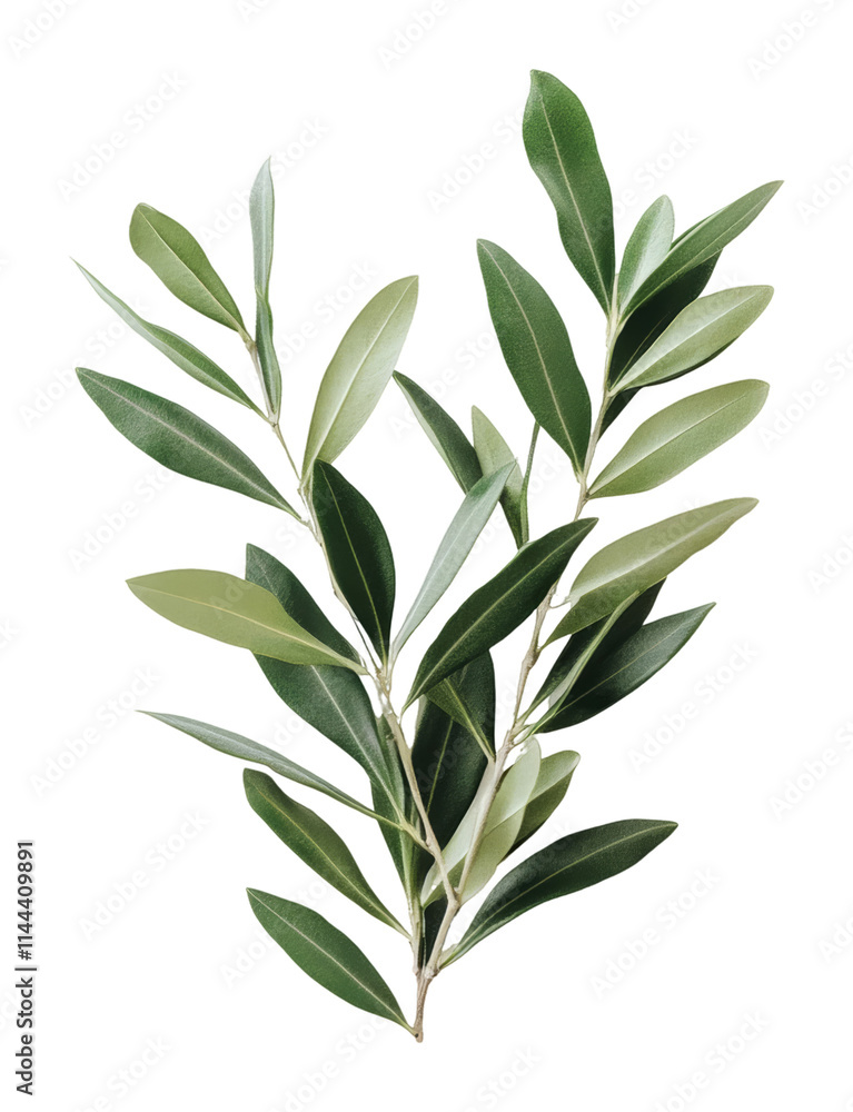 Fototapeta premium Olive branch with green leaves on transparent background