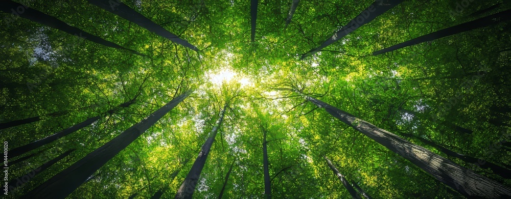 Serenity disclosed. The mesmerizing forest canopy, drenched in sunlight, highlights the beauty of nature, ideal for evoking the essence of a bright summer day among the trees. Serenity disclosed. The mesmerizing forest canopy, drenched in sunlight, highlights the beauty of nature, ideal for evoking the essence of a bright summer day among the trees.