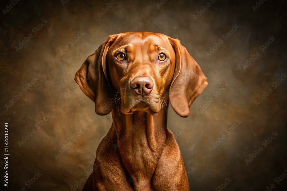 Hungarian Vizsla Dog Portrait, Long Exposure Studio Photography, Textured Canvas Background Hungarian Vizsla Dog Portrait, Long Exposure Studio Photography, Textured Canvas Background