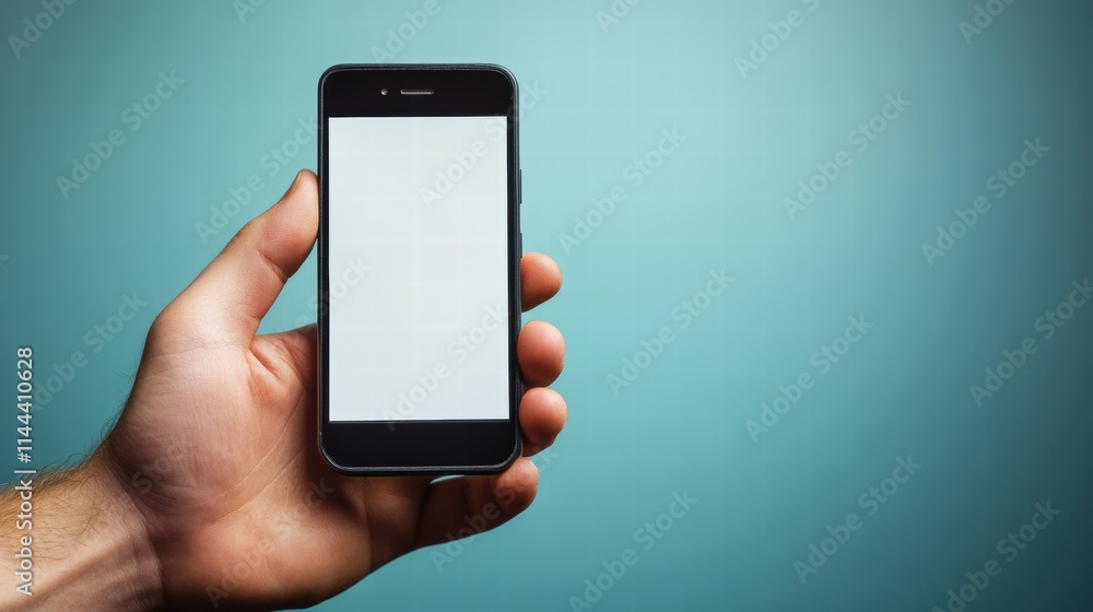 Hand holding smartphone with blank screen indoor setting minimalist concept modern viewpoint Hand holding smartphone with blank screen indoor setting minimalist concept modern viewpoint