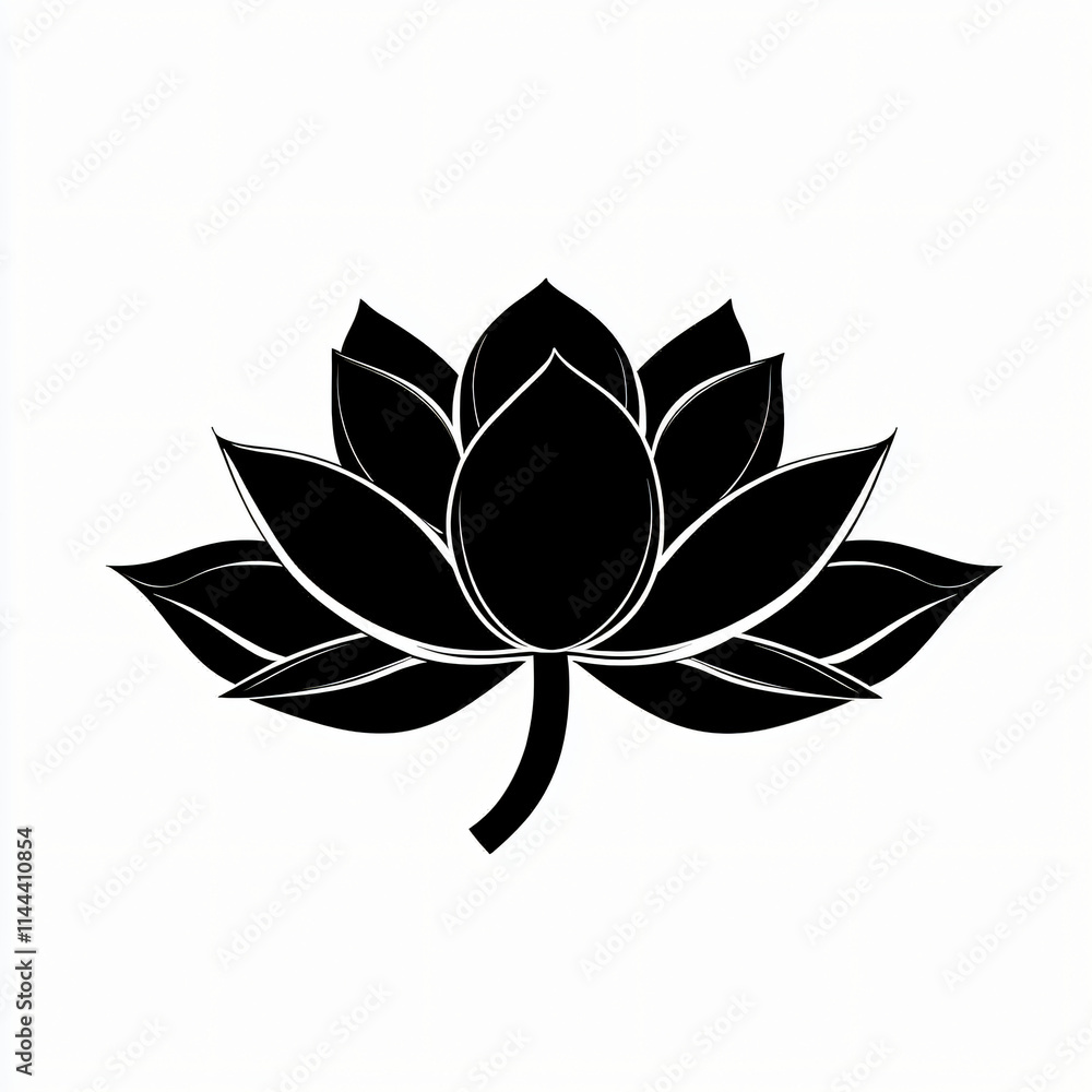 Minimalist black vector logo or icon of a lotus flower, representing mindfulness and balance, isolated on white background Minimalist black vector logo or icon of a lotus flower, representing mindfulness and balance, isolated on white background