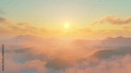 Sunrise over foggy hills nature landscape morning serenity soft light calm atmosphere