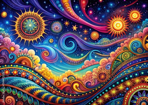 Wallpaper Mural Psychedelic Night Zoom Backgrounds: Vibrant Hippie Wallpapers, Cosmic Boho Night Scenes Torontodigital.ca