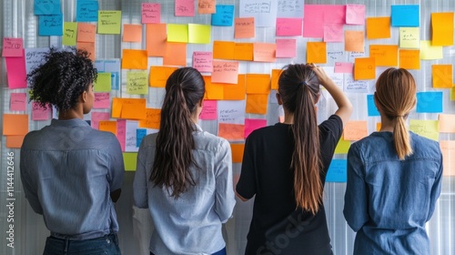 Diverse business team brainstorming ideas office collaboration creative space back view innovation