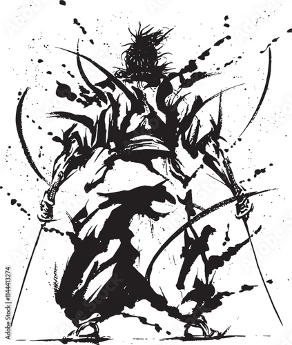 Samurai Warrior Sumi-e Ink Painting Japanese Art Traditional Art Black Ink Asian Art Samurai Warrior Bushido sticker Poster Artwork Line Art Vector Wallpaper t shirt vector Wall Sticker t-shirt design