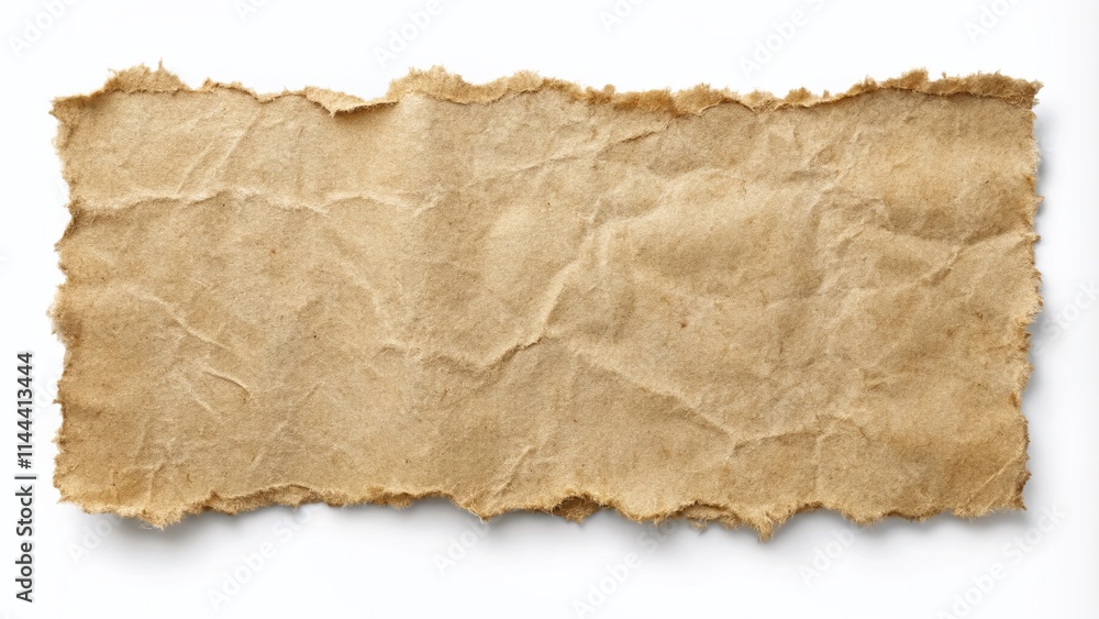 Realistic Torn Paper Banner, Horizontal Edges, Empty Message, Grunge Texture, Isolated Background, High Depth of Field Realistic Torn Paper Banner, Horizontal Edges, Empty Message, Grunge Texture, Isolated Background, High Depth of Field