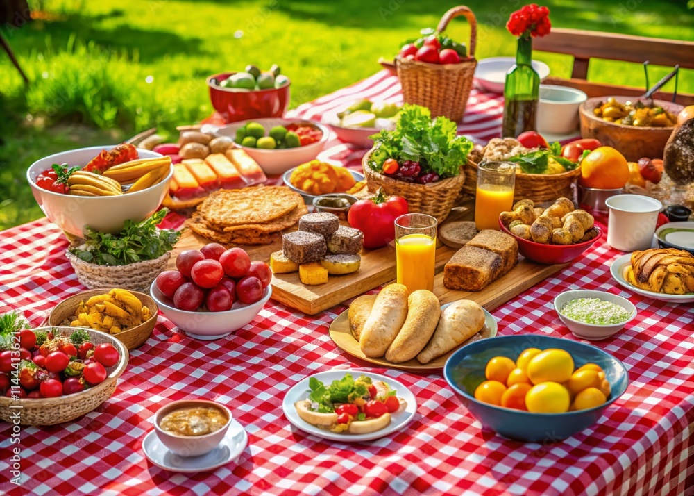 Red & White Checkered Picnic Feast: Sumptuous Food Photography Red & White Checkered Picnic Feast: Sumptuous Food Photography