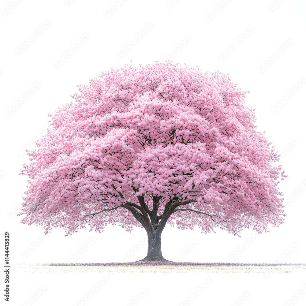 Obraz premium Pink flowering tree on white background.