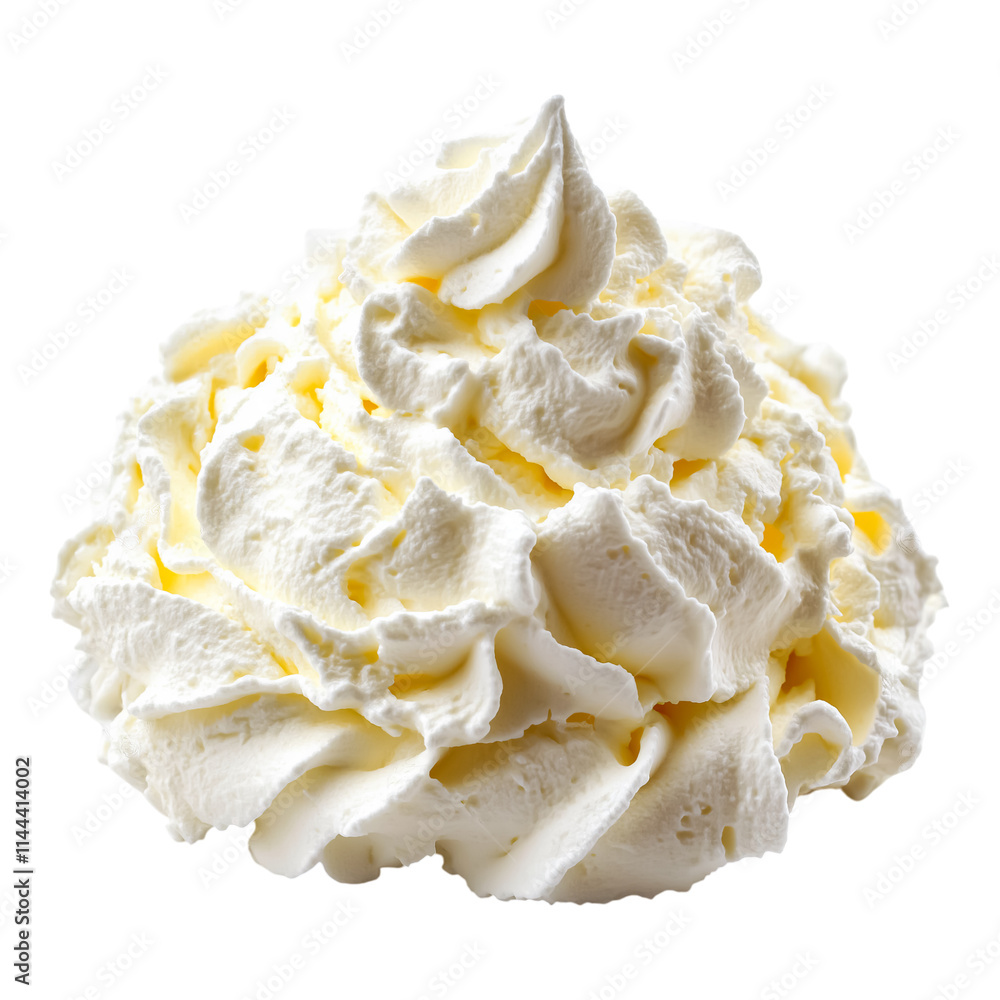 large whipped cream swirl dessert topping bakery creamy soft sweet light frosting garnish isolated on png transparent background