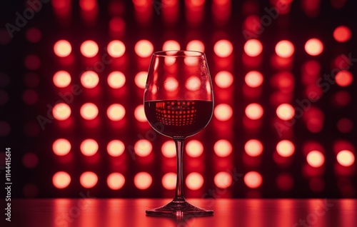 Red wine gleams in a dimly lit bar with vibrant lights during a lively evenin...