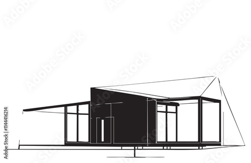 Abstract modular architecture 3d illustration. Sketch black