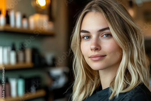 Woman having her hair styled in a salon generative ai