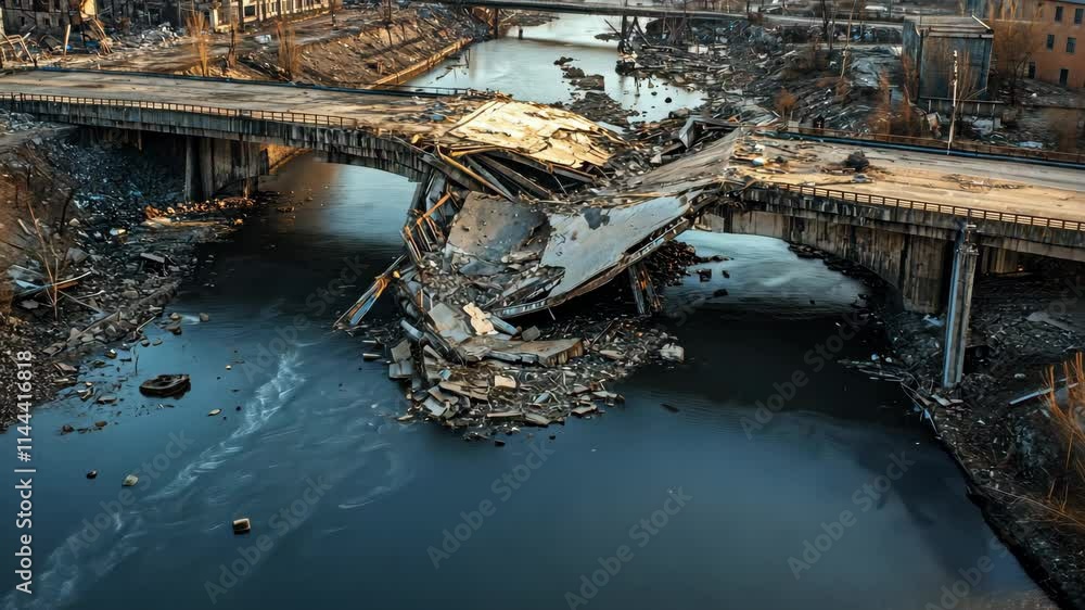 A bridge has collapsed into a river A bridge has collapsed into a river