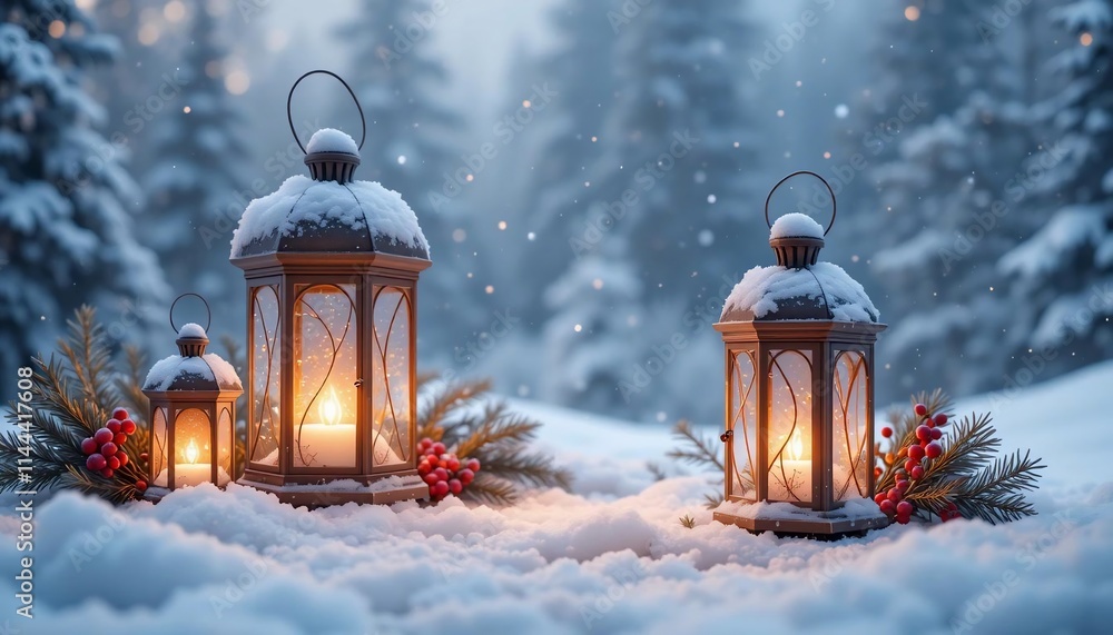 Snowy Christmas Lanterns Scene Festive Winter Glow Snowy Christmas Lanterns Scene Festive Winter Glow