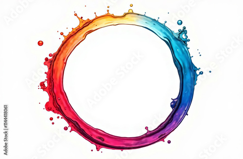 Circle Liquid Colorful Frame with Copy Space Isolated on White Background.