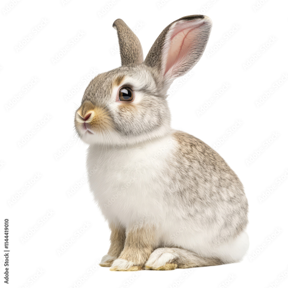 Fototapeta premium Fluffy bunny with twitching nose, sitting on transparency background