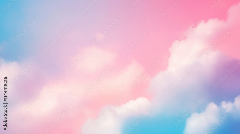 Dreamy Sky with Soft Pink and Blue Clouds at Sunset in Pastel Colors Dreamy Sky with Soft Pink and Blue Clouds at Sunset in Pastel Colors