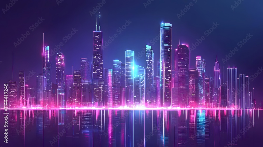 A vector illustration of an abstract background with lines depicting a vibrant cityscape silhouette at sunset A vector illustration of an abstract background with lines depicting a vibrant cityscape silhouette at sunset