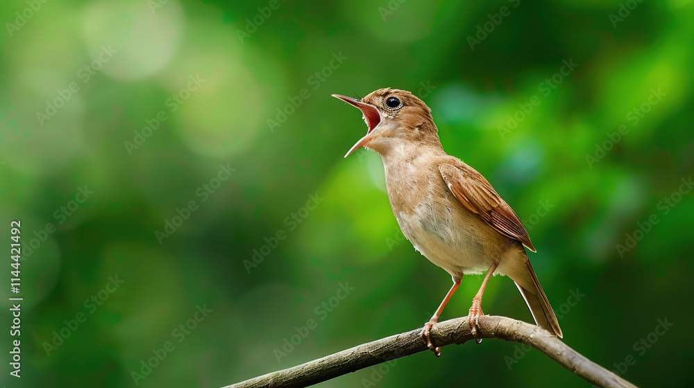 Singing nightingale against green background