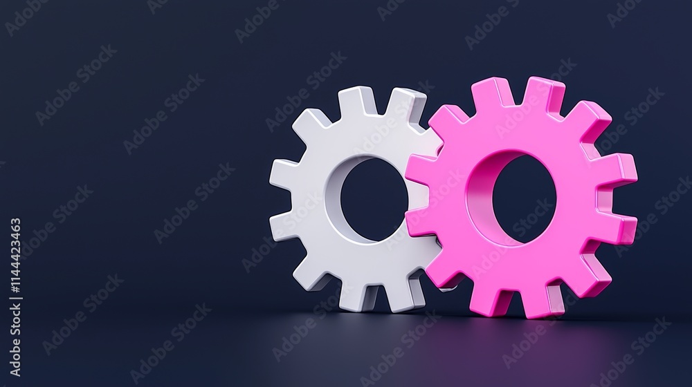 The three-dimensional gears with a glass morphism effect, floating on a gradient background, symbolize technology and progress. The three-dimensional gears with a glass morphism effect, floating on a gradient background, symbolize technology and progress.