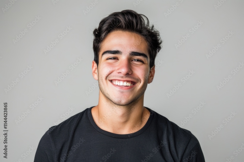 Portrait of young Hispanic man in mock up black t shirt Portrait of young Hispanic man in mock up black t shirt