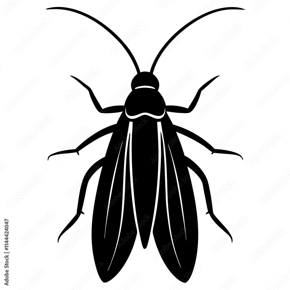 Caddisfly silhouette vector illustration on white background Caddisfly silhouette vector illustration on white background