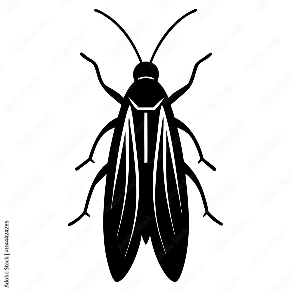 Caddisfly silhouette vector illustration on white background Caddisfly silhouette vector illustration on white background