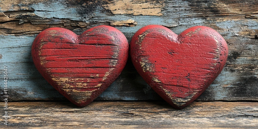 Red Wooden Hearts on Wooden Table with Soft-Focus Romantic Background – Valentine's Day Celebration Banner Red Wooden Hearts on Wooden Table with Soft-Focus Romantic Background – Valentine's Day Celebration Banner