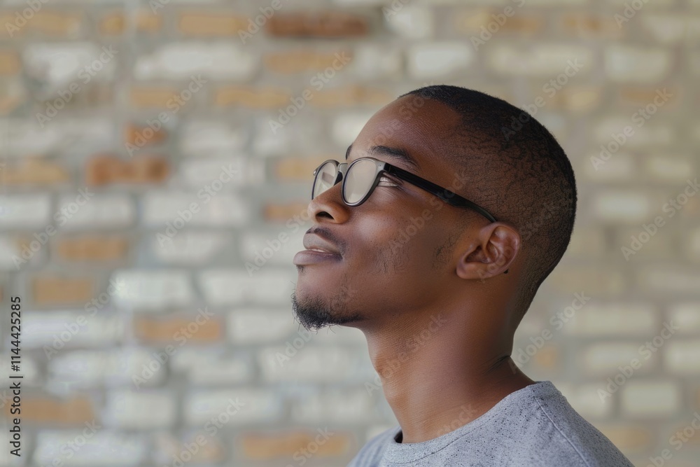 Confident young African American man in casual attire and glasses. Confident young African American man in casual attire and glasses.