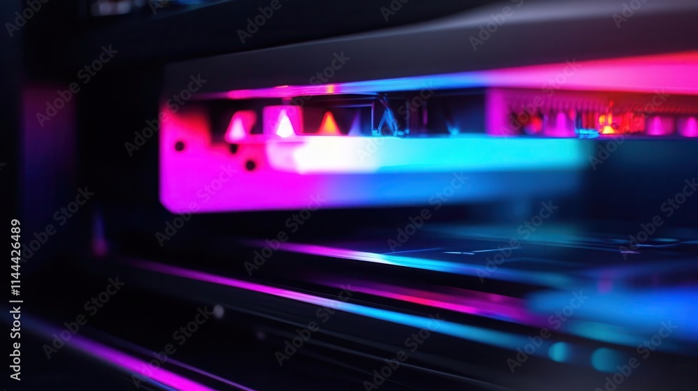 3D printer with vibrant filament, sleek design, soft lighting 3D printer with vibrant filament, sleek design, soft lighting
