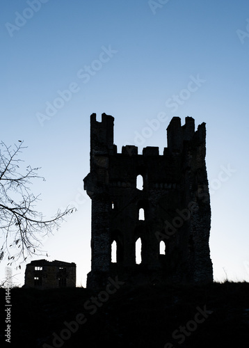 Silhouette Of Helmsley Castle Ruins In North Yorkshire photo