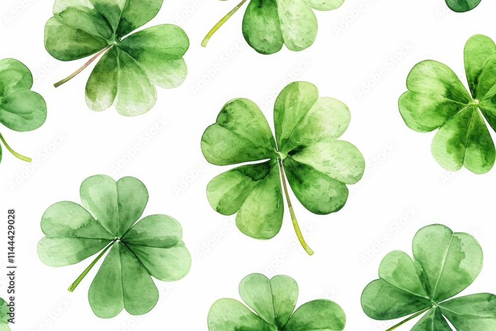 White background featuring a repeated green shamrock pattern, ideal for St. Patrick's Day or Irish themed celebrations. White background featuring a repeated green shamrock pattern, ideal for St. Patrick's Day or Irish themed celebrations.