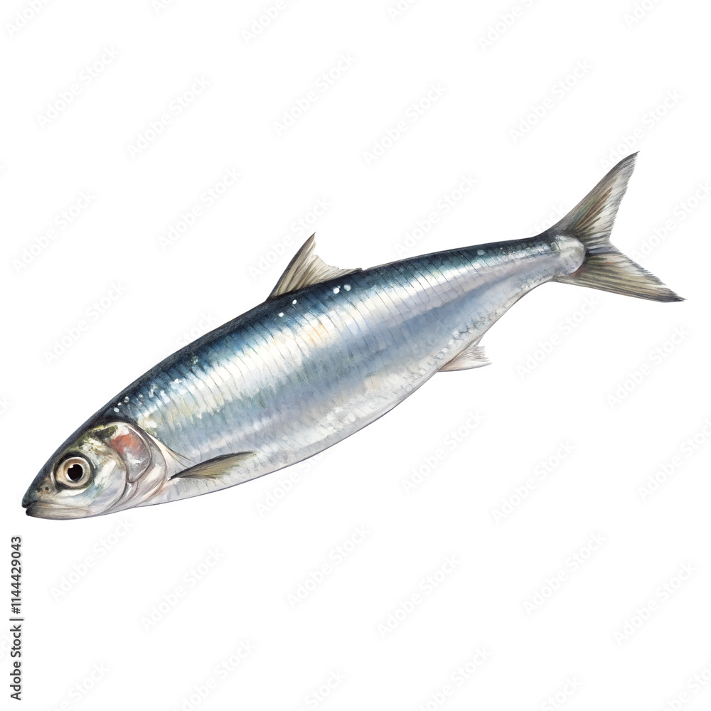 A shimmering silver herring , isolated on a transparent background A shimmering silver herring , isolated on a transparent background