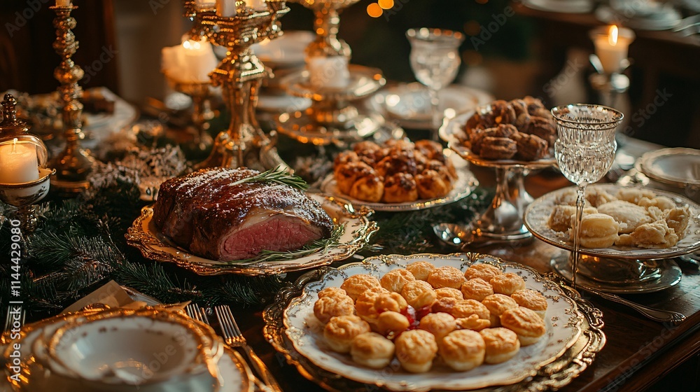 Close-up of festive Christmas dishes Close-up of festive Christmas dishes