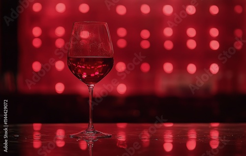 Red wine gleams in a dimly lit bar with vibrant lights during a lively evenin...