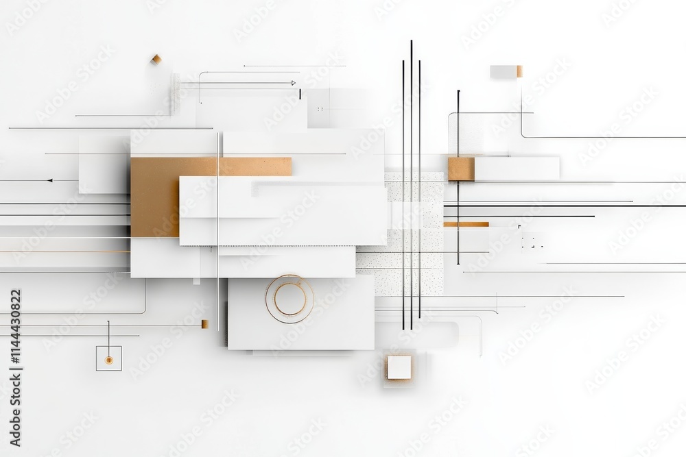 Abstract geometric composition with white and gold elements on a clean background demonstrating modern design Abstract geometric composition with white and gold elements on a clean background demonstrating modern design