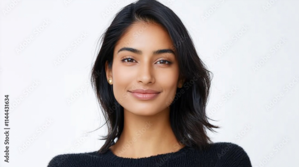 A 35-year-old Indian woman with straight hair and a gentle smile A 35-year-old Indian woman with straight hair and a gentle smile