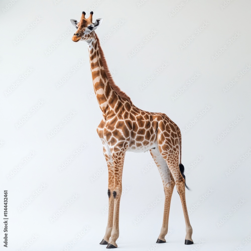 Fototapeta premium full body shot of a giraffe standing in front of a white background