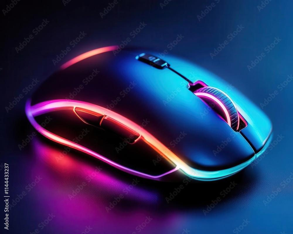 Computer mouse with vibrant lighting, sleek design, soft glow Computer mouse with vibrant lighting, sleek design, soft glow