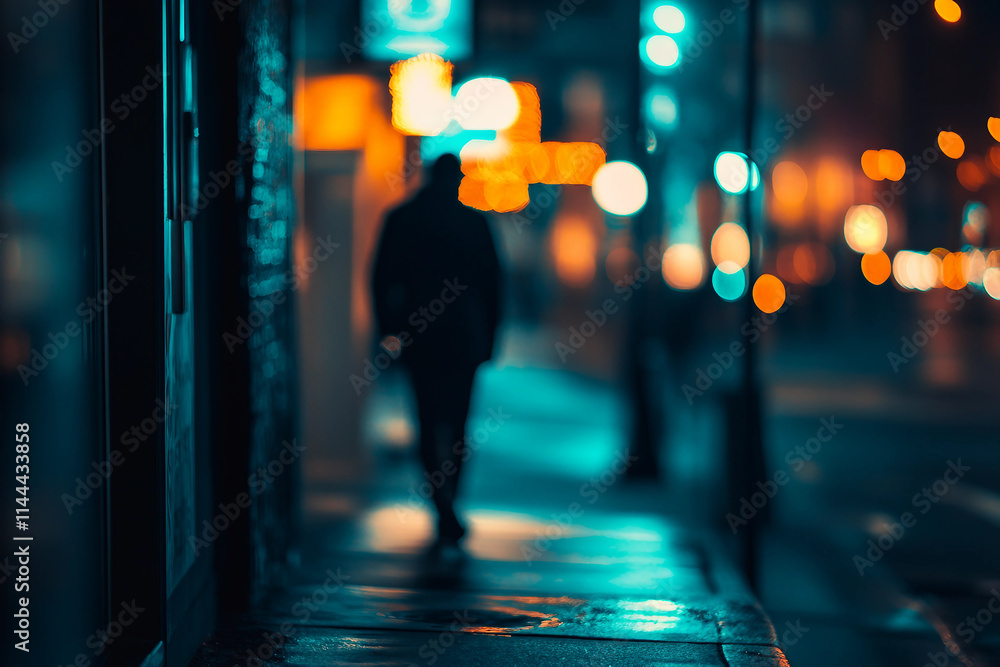 Fototapeta premium Vibrant City Street at Night with Glowing Lights and Urban Atmosphere Captured Using Generative AI