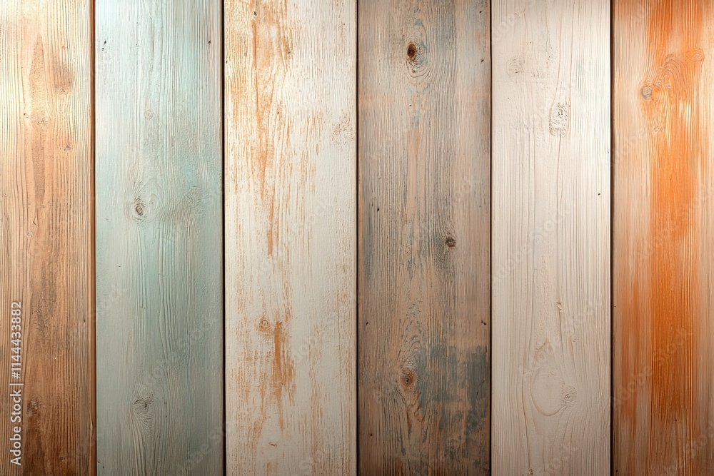 Fototapeta premium Wooden wall with varying shades of light colors and textures in a rustic setting for interior design inspiration