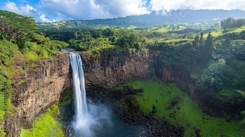 Wailua falls cascading down a cliff into a pond in kauai, hawaii