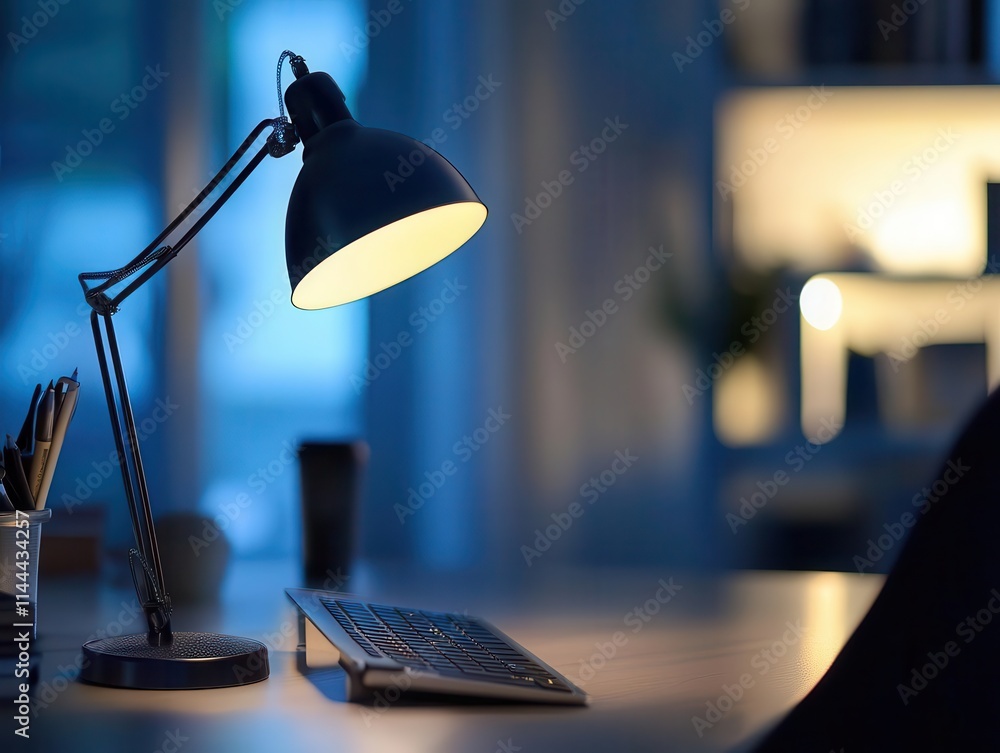 Desk lamp with vibrant glow, soft lighting, sleek modern desk setup Desk lamp with vibrant glow, soft lighting, sleek modern desk setup