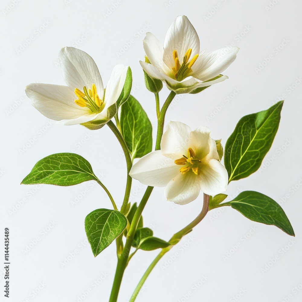 close-up of three white trillium flowers on a white background close-up of three white trillium flowers on a white background