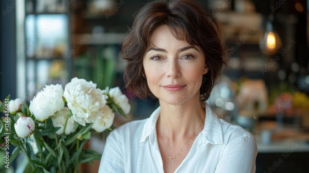 Confident mature businesswoman smiling in her flower shop Confident mature businesswoman smiling in her flower shop